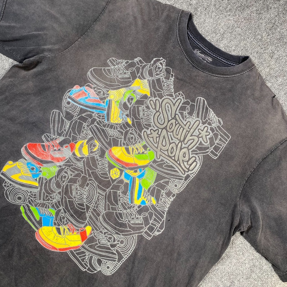 South Pole Shirt Mens‎ Tee Shirt Size XXL Black Y2K Sneakers Distressed